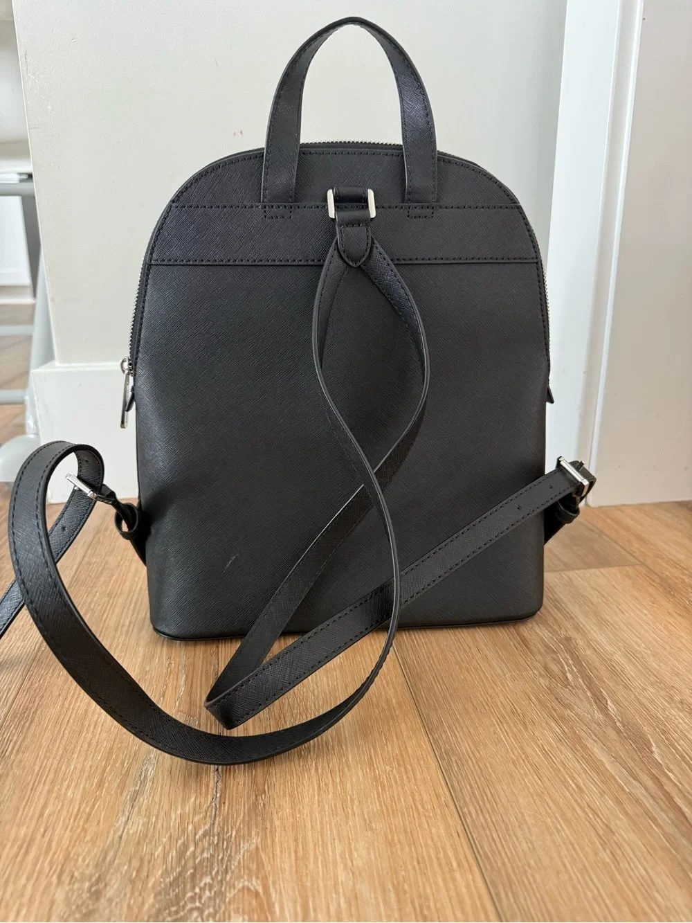 Michael Kors Emmy Backpack Large Black Leather Saffiano Bag Zip Top & wristlet